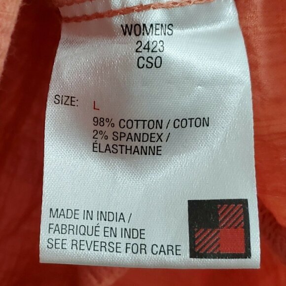 Woolrich‎ Top Womens Large Orange Button Up Cotton Stretch Blouse - Picture 7 of 11